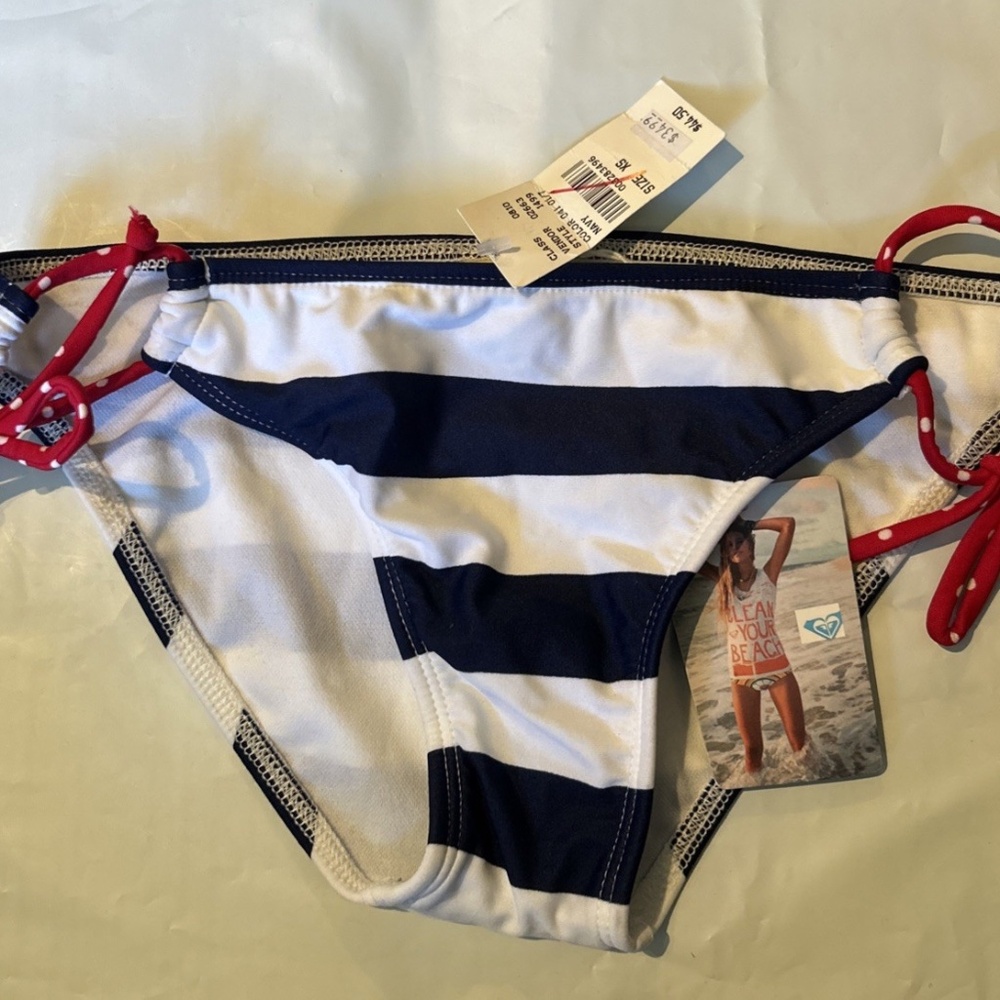 Roxy Womens XS ‘70s Lowrider Tie Side Bikini Bottoms • Red, White & Blue